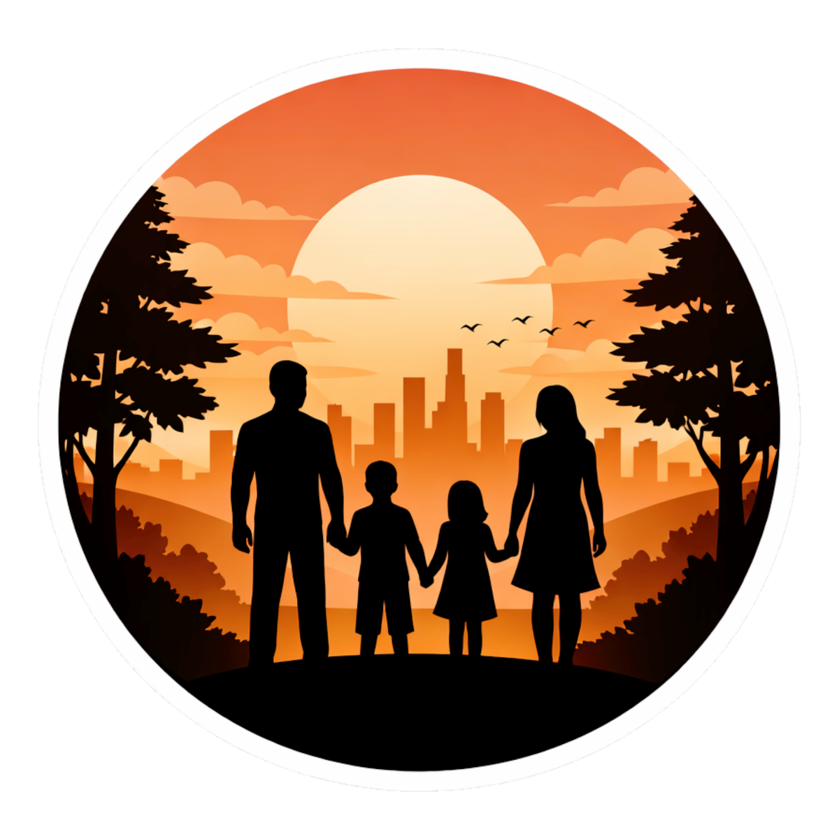 Smeeps Family Sunset City Vinyl Sticker – 10.42 × 10.42 cm (4.1 × 4.1 Inch) Waterproof Family Car Sticker for Rear Windshield & Car Body | UV Resistant | Wash Proof | Pack of 1