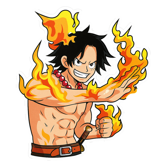 Smeeps Ace Fire Fist Anime Sticker – 8.89 x 10.16 cm Car & Bike Vinyl Decal | One Piece Inspired Waterproof Flame Design