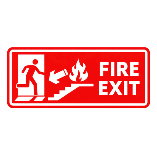 Smeeps Fire Exit Safety Sign Sticker – 20.32 × 8.64 cm (8 × 3.4 Inch) Emergency Exit Direction Vinyl Label | Waterproof UV Resistant Wash Proof Durable