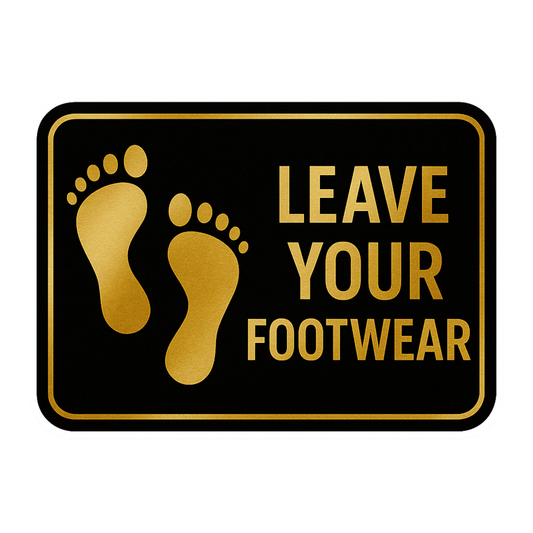 Smeeps Leave Your Footwear Sticker – 20.83 x 15.24 cm Gold & Black Sign | Waterproof Premium Vinyl | Ideal for Homes, Offices & Temples