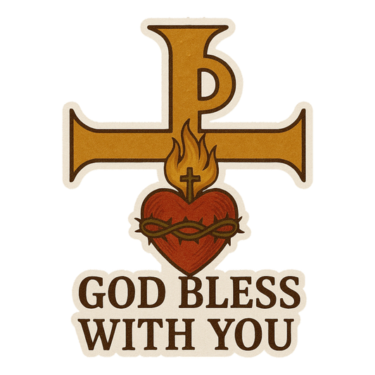 Smeeps God Bless With You Sticker – Sacred Heart & Cross Design | 7.62 x 10.16 cm Car & Bike Vinyl Decal | Waterproof & UV-Resistant Christian Sticker