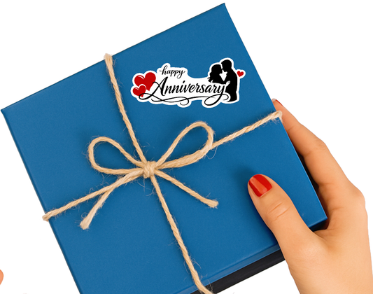 Smeeps Happy Anniversary Couple Sticker – 10.16 × 4.32 cm (4 × 1.7 Inch) Romantic Anniversary Vinyl Die-Cut Sticker for Gift Boxes, Wedding Anniversary Decorations, Scrapbooks & DIY Crafts | Waterproof UV Resistant | Pack of 1