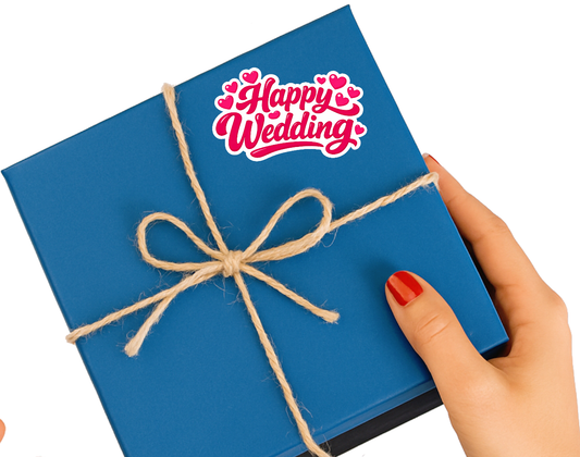 Smeeps Happy Wedding Sticker – 10.16 × 6.10 cm (4 × 2.4 Inch) Waterproof Vinyl Die-Cut Wedding Celebration Sticker for Gift Packing, Wedding Return Gifts, Invitation Covers & Scrapbook Decoration | Pack of 1