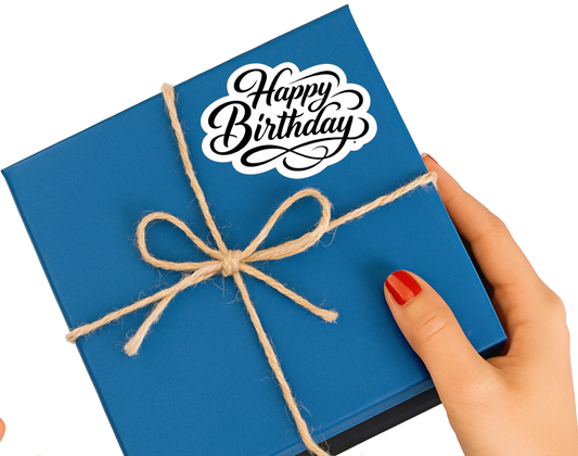 Smeeps Happy Birthday Sticker – 10.16 × 6.10 cm (4 × 2.6 Inch) Waterproof Black & White Vinyl Die-Cut Birthday Sticker for Gift Box, Return Gifts, Laptop, Bottle & Party Decoration | Pack of 1