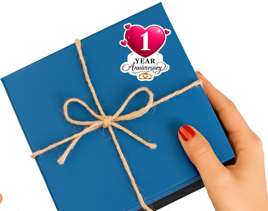 Smeeps 1 Year Anniversary Sticker – 10.16 × 10.16 cm (4 × 4 Inch) Romantic First Wedding Anniversary Heart Vinyl Die-Cut Sticker with Ring Design | Waterproof UV Resistant | Pack of 1