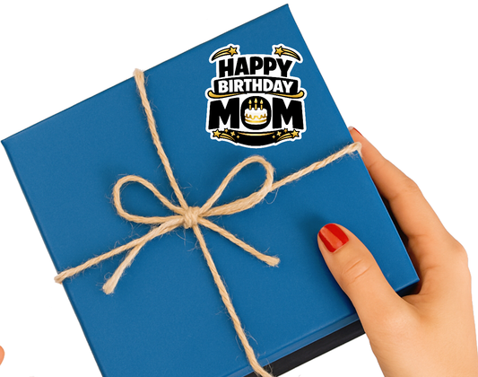 Smeeps Happy Birthday Mom Sticker – 10.16 × 10.16 cm (4 × 4 Inch) Waterproof Vinyl Die-Cut Birthday Sticker for Mother Gift Wrapping, Cake Box Decoration & Party Supplies | Pack of 1