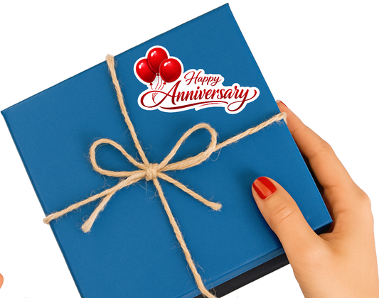 Smeeps Happy Anniversary Sticker – 10.16 × 5.34 cm (4 × 2.1 Inch) Waterproof Vinyl Die-Cut Anniversary Celebration Sticker for Gift Boxes, Wedding Anniversary Gifts, Scrapbooks & Decoration | Pack of 1