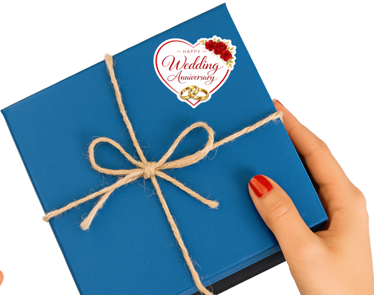 Smeeps Happy Wedding Anniversary Heart Sticker – 10.16 × 8.89 cm (4 × 3.5 Inch) Romantic Couple Anniversary Vinyl Die-Cut Sticker with Floral & Ring Design | Waterproof UV Resistant | Pack of 1