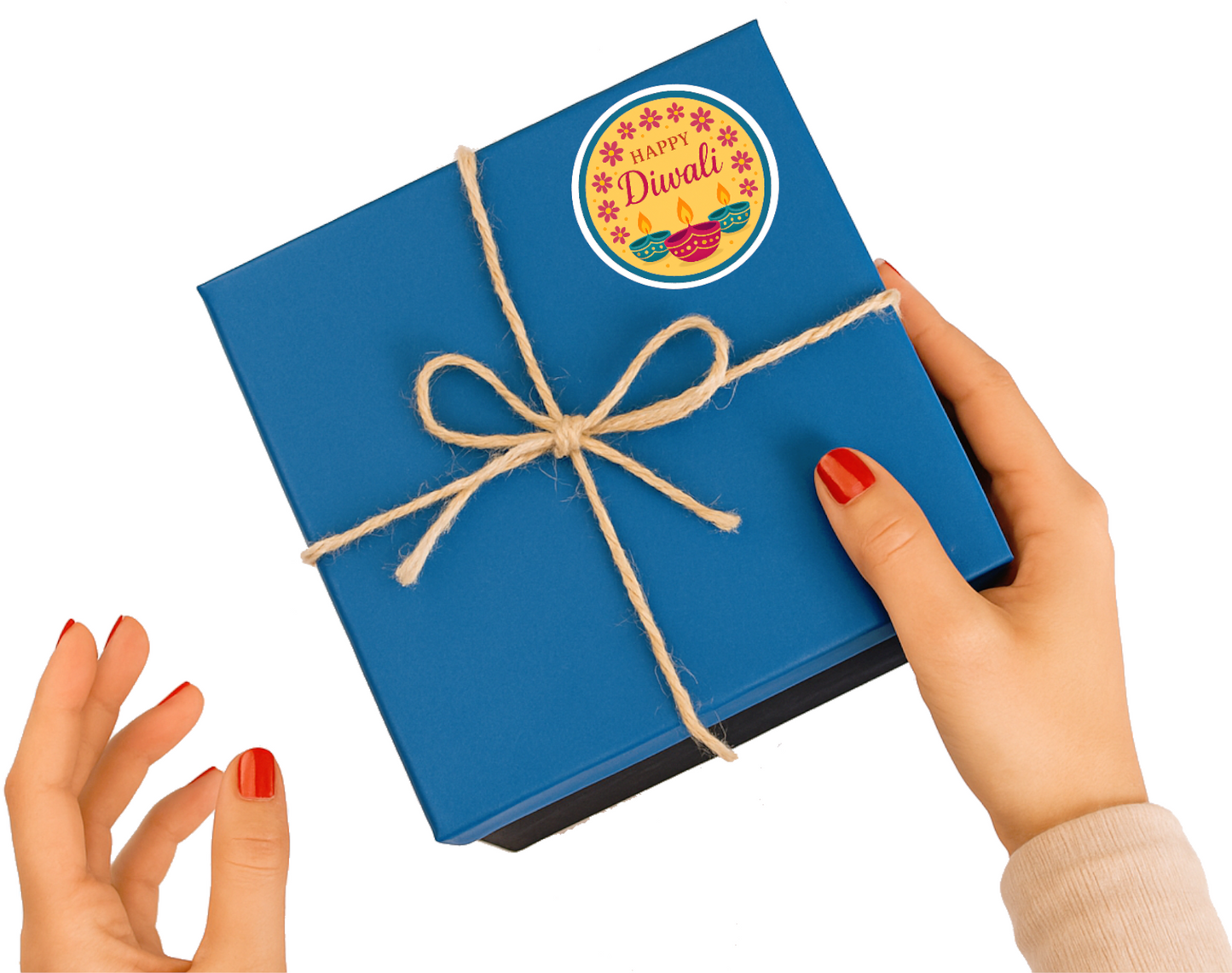 Smeeps Happy Diwali Sticker – 10.16 x 10.16 cm Round Floral & Diya Design | Festive Deepavali Décor Decal | Waterproof & UV-Resistant Vinyl