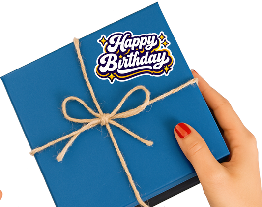 Smeeps Happy Birthday Sticker – 10.16 × 6.10 cm (4 × 2.6 Inch) Waterproof Vinyl Die-Cut Birthday Sticker for Gift Box, Return Gifts, Laptop, Bottle & Party Decoration | Pack of 1