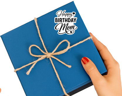 Smeeps Happy Birthday Mom Sticker – 10.16 × 9.40 cm (4 × 3.7 Inch) Waterproof Vinyl Die-Cut Birthday Sticker for Mother Gift Wrapping, Scrapbook, Greeting Cards & Party Decoration | Pack of 1