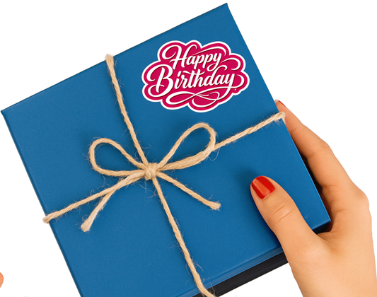 Smeeps Happy Birthday Sticker – 10.16 × 6.10 cm Waterproof Pink Die-Cut Vinyl Birthday Sticker for Gift Box, Return Gifts, Scrapbook, Laptop, Bottle & Party Decoration | Pack of 1