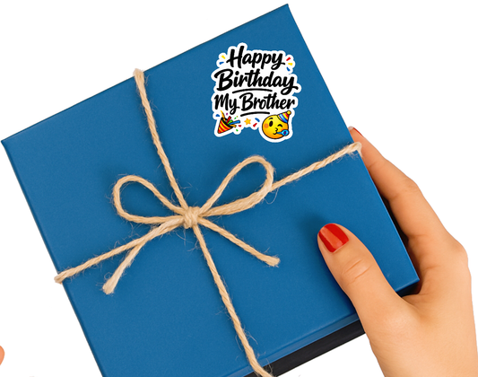Smeeps Happy Birthday My Brother Sticker – 10.16 × 9.15 cm (4 × 3.6 Inch) Waterproof Vinyl Die-Cut Birthday Sticker for Gift Box, Brother Birthday Decoration, Return Gifts & Scrapbook | Pack of 1