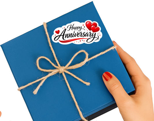 Smeeps Happy Anniversary Heart Sticker – 10.42 × 5.08 cm (4.1 × 2 Inch) Romantic Anniversary Vinyl Die-Cut Sticker for Gift Boxes, Wedding Anniversary Decorations, Scrapbooks & DIY Crafts | Waterproof UV Resistant | Pack of 1