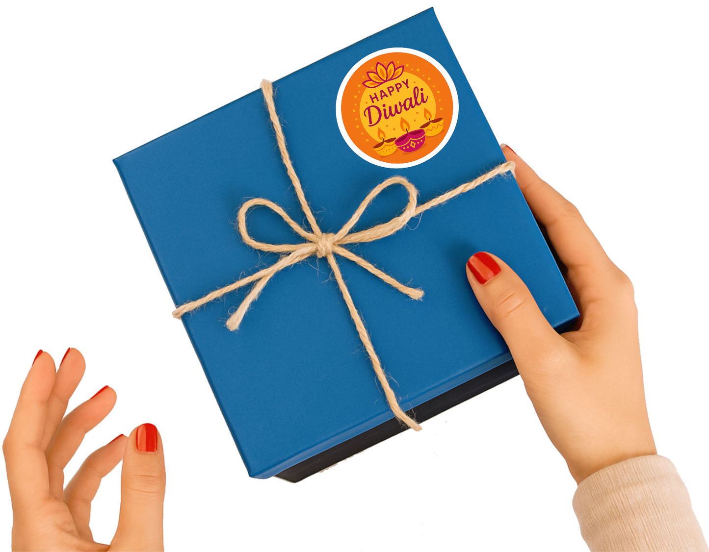 Smeeps Happy Diwali Sticker – 10.16 x 10.16 cm Round Lotus & Diya Design | Festive Deepavali Décor Decal | Waterproof & UV-Resistant Vinyl