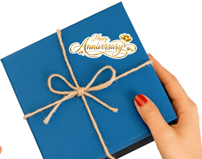 Smeeps Happy Anniversary Gold Sticker – 10.16 × 3.81 cm (4 × 1.5 Inch) Premium Golden Anniversary Vinyl Die-Cut Sticker for Wedding Anniversary Gifts, Gift Boxes, Scrapbooks & DIY Decorations | Waterproof UV Resistant | Pack of 1