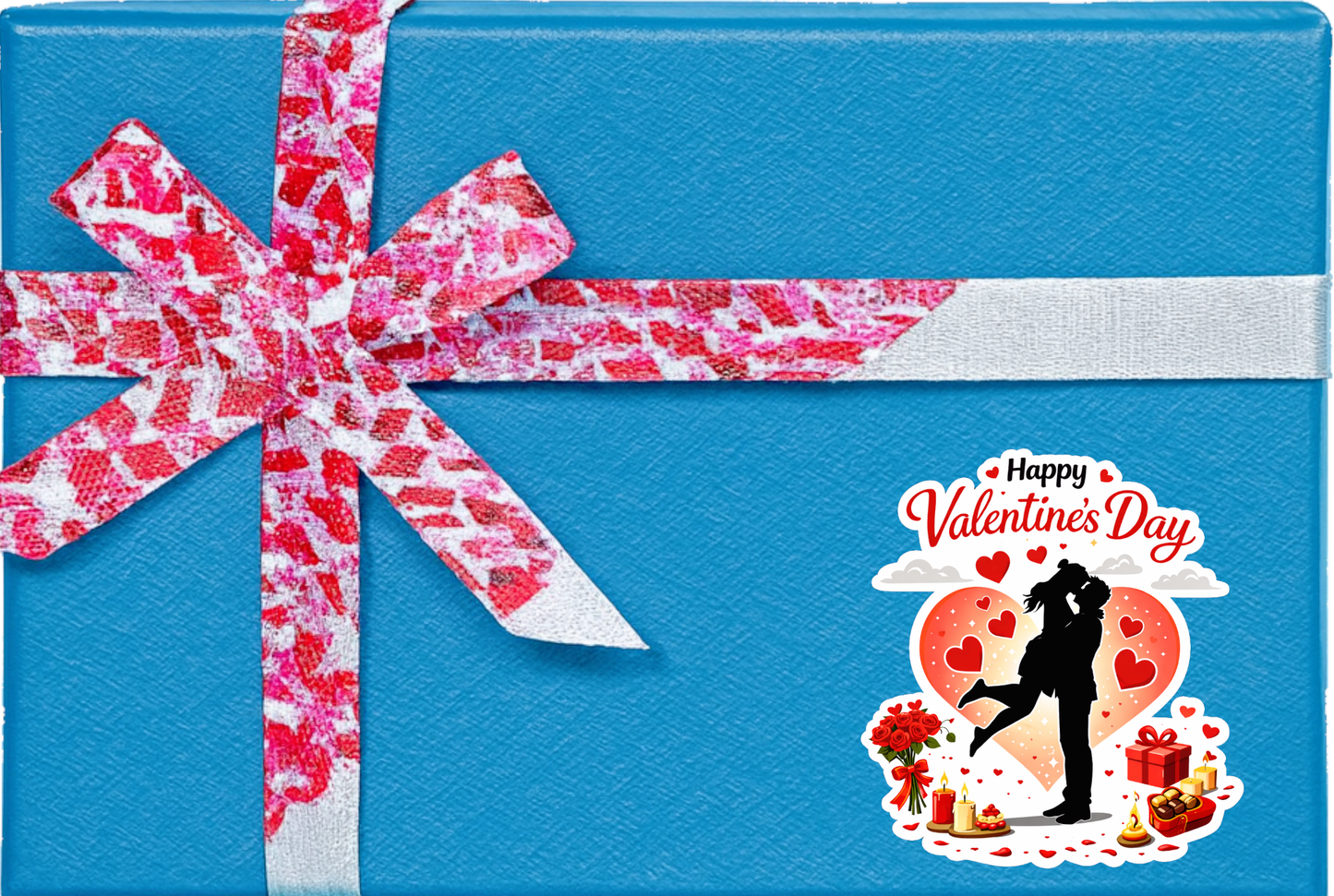 Smeeps Happy Valentine’s Day Kiss Couple Sticker – 10.16 × 9.15 cm (4 × 3.6 Inch) Premium Vinyl Decal | Romantic Love Heart Design | Waterproof UV Resistant Wash Proof | Pack of 1