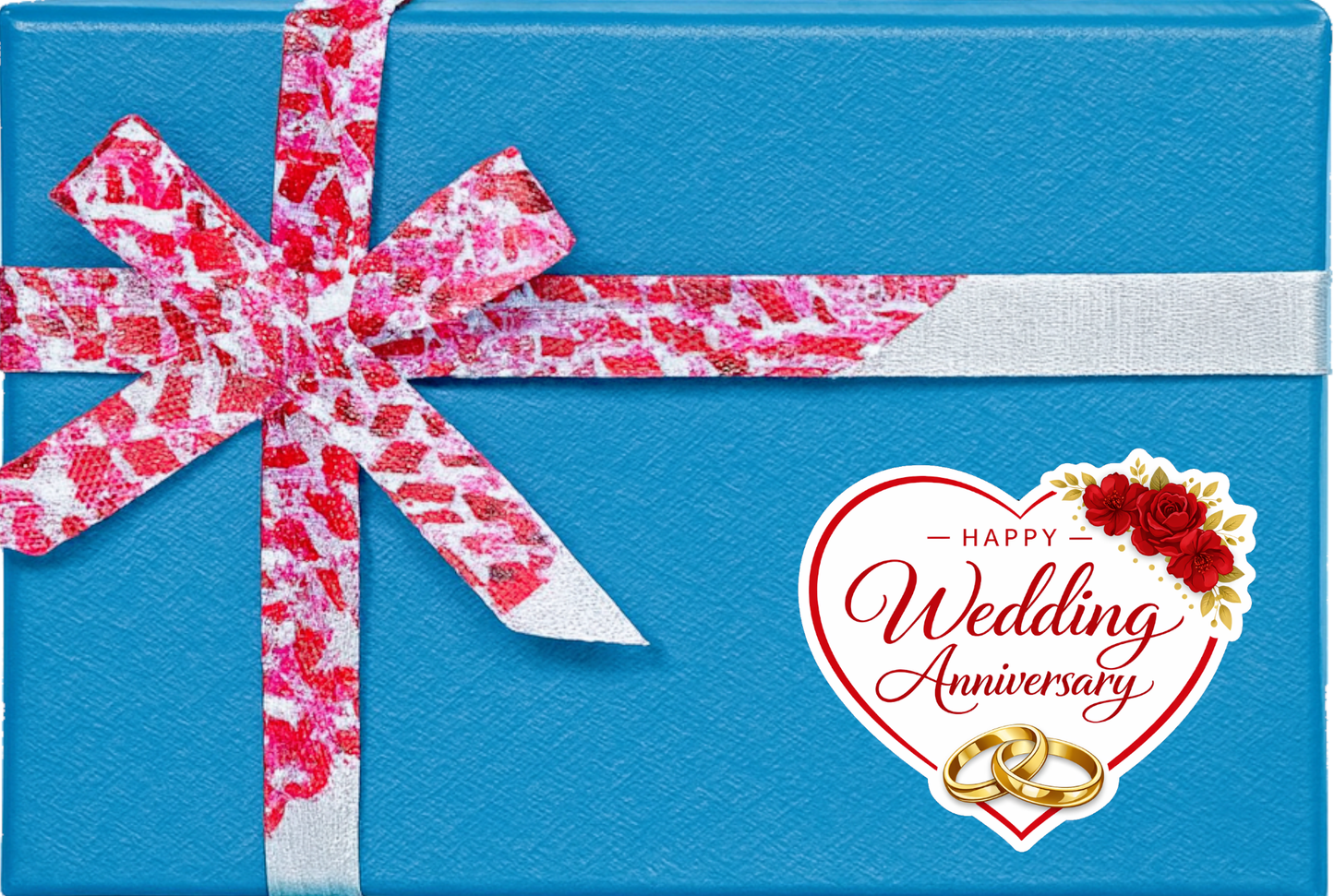 Smeeps Happy Wedding Anniversary Heart Sticker – 10.16 × 8.89 cm (4 × 3.5 Inch) Romantic Couple Anniversary Vinyl Die-Cut Sticker with Floral & Ring Design | Waterproof UV Resistant | Pack of 1