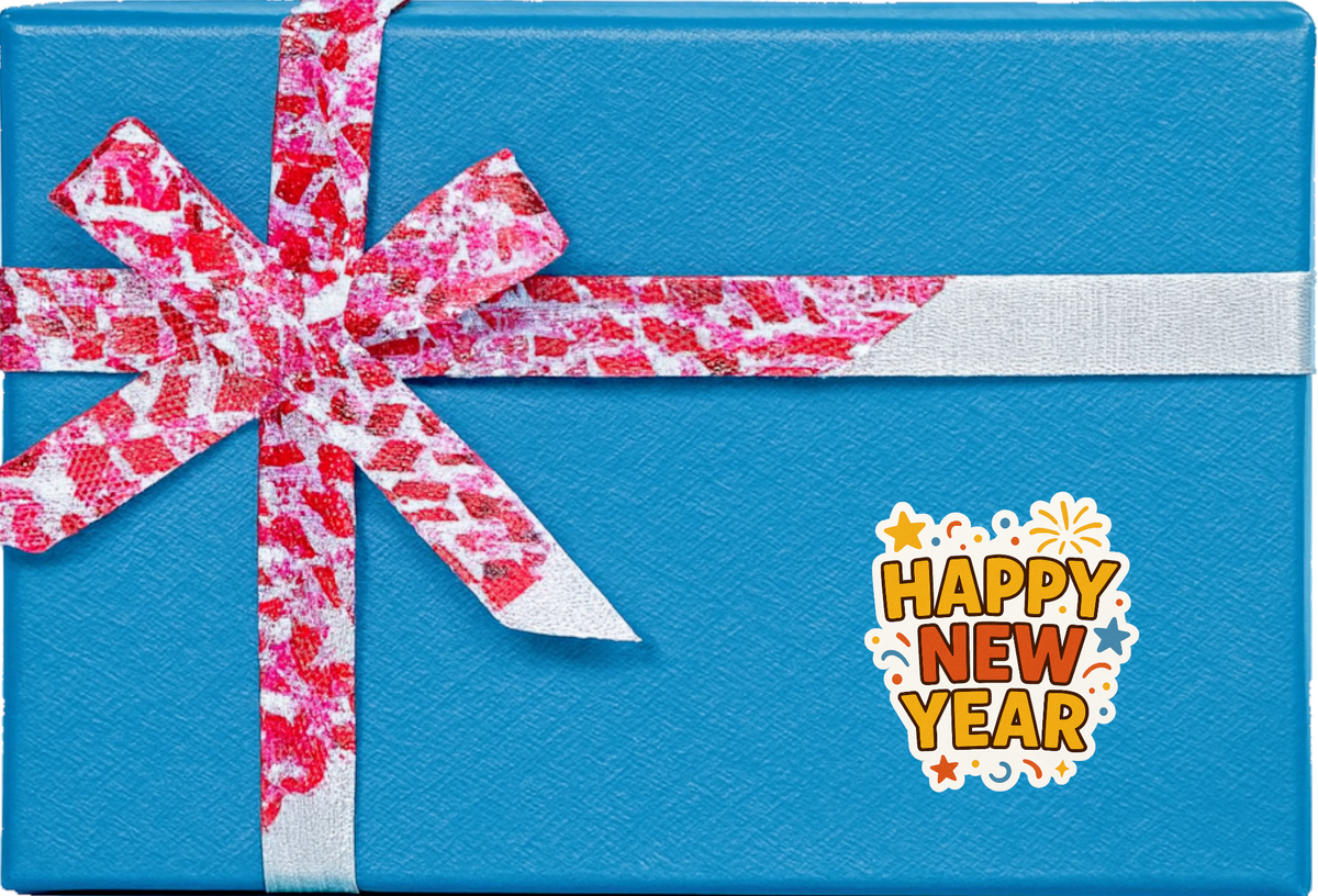 Smeeps Happy New Year Sticker – 10.16 x 9.15 cm Festive Celebration Decal | Party Theme Confetti Design | Waterproof & UV-Resistant Vinyl