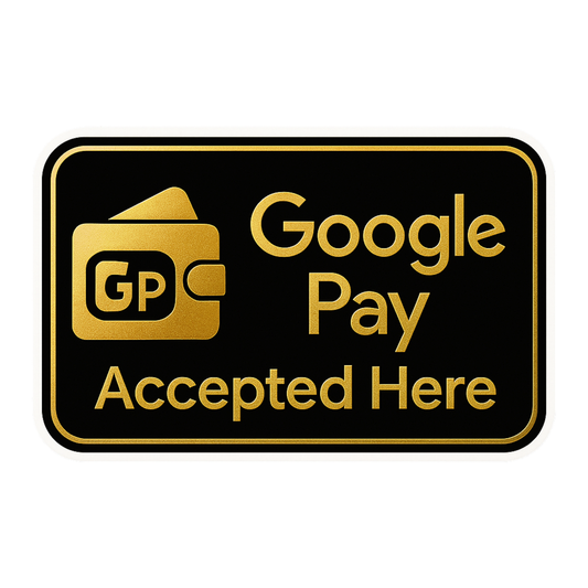 Smeeps Google Pay Accepted Here Sticker – 23.63 x 15.24 cm Premium Gold & Black Vinyl Sign | Waterproof, Durable & Ideal for Shops & Offices