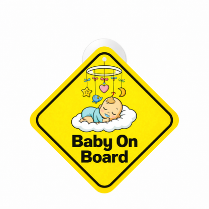 Smeeps Baby On Board Hanging Sign – 20.32 × 20.32 cm (8 × 8 Inch) Sleeping Baby Waterproof Car Hanging Board with Suction Cup | Cute Infant Safety Vehicle Warning Sign