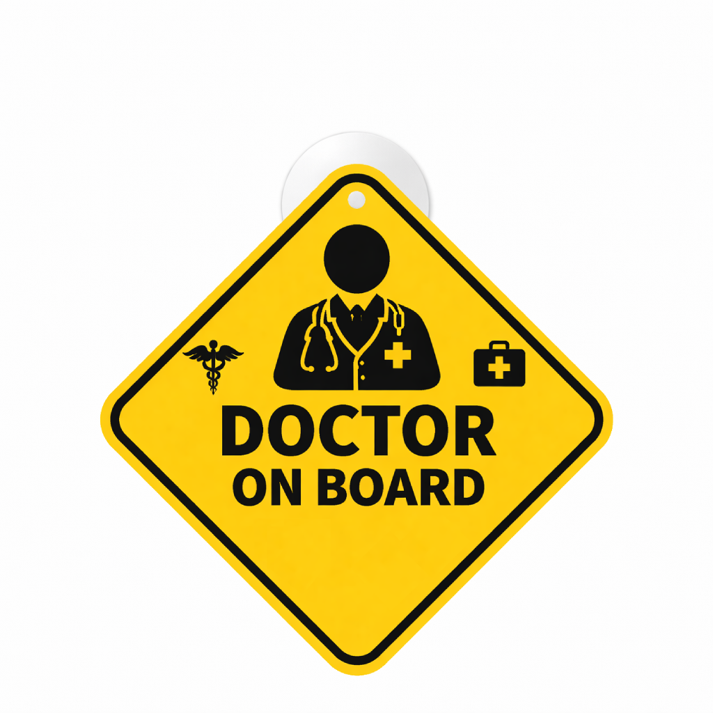 Smeeps Doctor On Board Hanging Sign – 20.32 × 20.32 cm (8 × 8 Inch) Waterproof UV Resistant Car Hanging Board with Suction Cup | Premium Medical Safety Vehicle Sign Pack of 1