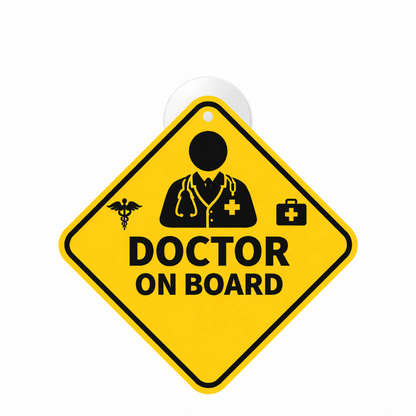 Smeeps Doctor On Board Hanging Sign – 20.32 × 20.32 cm (8 × 8 Inch) Waterproof UV Resistant Car Hanging Board with Suction Cup | Premium Medical Safety Vehicle Sign Pack of 1