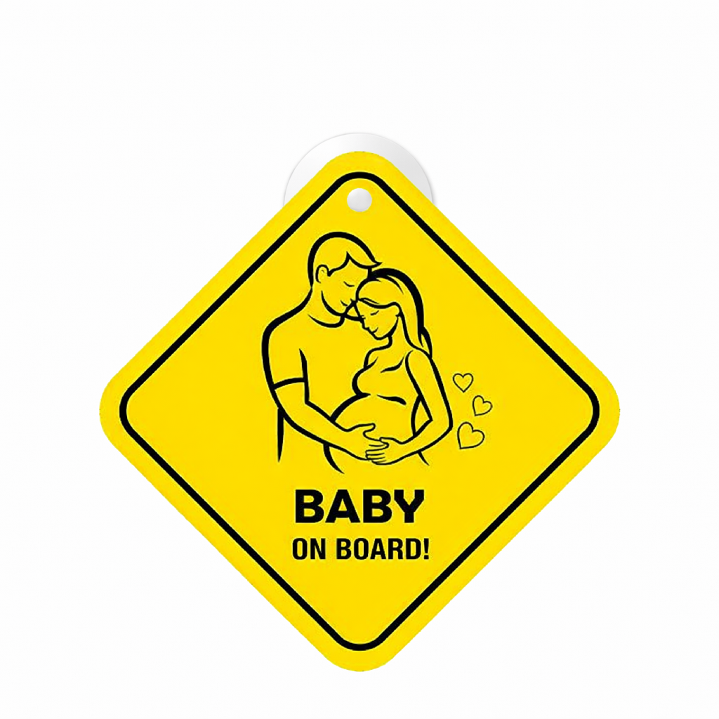 Smeeps Baby On Board Hanging Sign – 20.32 × 20.32 cm (8 × 8 Inch) Cute Parents & Baby Pregnancy Theme Waterproof Car Hanging Board with Suction Cup | Safety Vehicle Warning Sign