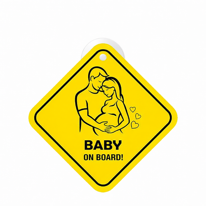 Smeeps Baby On Board Hanging Sign – 20.32 × 20.32 cm (8 × 8 Inch) Cute Parents & Baby Pregnancy Theme Waterproof Car Hanging Board with Suction Cup | Safety Vehicle Warning Sign