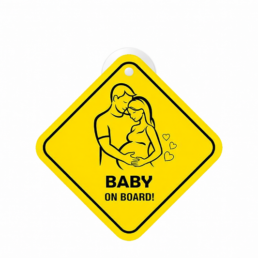 Smeeps Baby On Board Hanging Sign – 20.32 × 20.32 cm (8 × 8 Inch) Cute Parents & Baby Pregnancy Theme Waterproof Car Hanging Board with Suction Cup | Safety Vehicle Warning Sign