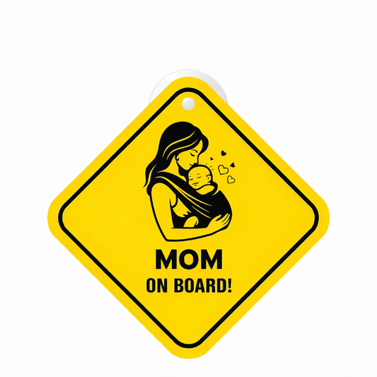 Smeeps Mom On Board Hanging Sign – 20.32 × 20.32 cm (8 × 8 Inch) Mother Carrying Baby Waterproof Car Hanging Board with Suction Cup | Baby Safety Vehicle Warning Sign Pack of 1