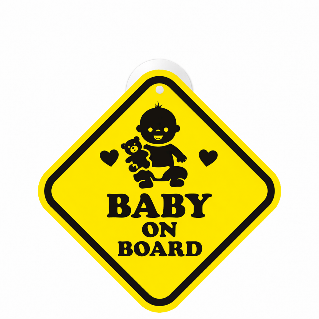 Smeeps Baby On Board Hanging Sign – 20.32 × 20.32 cm (8 × 8 Inch) Cute Baby & Teddy Waterproof Car Hanging Board with Suction Cup | Baby Safety Vehicle Warning Sign