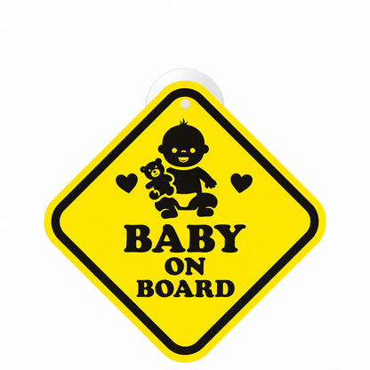 Smeeps Baby On Board Hanging Sign – 20.32 × 20.32 cm (8 × 8 Inch) Cute Baby & Teddy Waterproof Car Hanging Board with Suction Cup | Baby Safety Vehicle Warning Sign