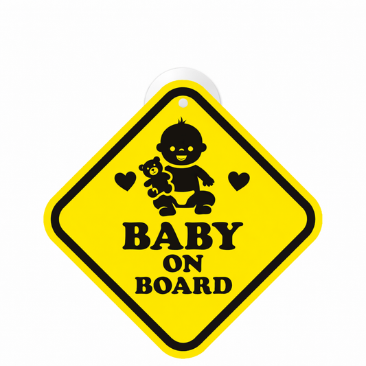 Smeeps Baby On Board Hanging Sign – 20.32 × 20.32 cm (8 × 8 Inch) Cute Baby & Teddy Waterproof Car Hanging Board with Suction Cup | Baby Safety Vehicle Warning Sign