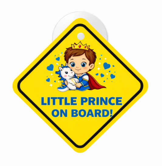Smeeps Little Prince On Board Hanging Sign – 20.58 × 20.32 cm (8.1 × 8 Inch) Waterproof Baby Safety Car Hanging Board with Suction Cup for Cars Pack of 1