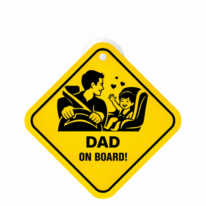 Smeeps Dad On Board Hanging Sign – 20.32 × 20.32 cm (8 × 8 Inch) Father Driving with Child Waterproof Car Hanging Board with Suction Cup | Family Safety Vehicle Warning Sign