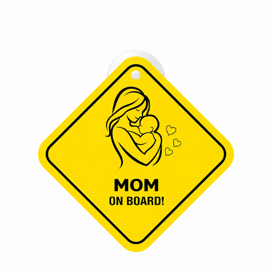Smeeps Mom On Board Hanging Sign – 20.32 × 20.32 cm (8 × 8 Inch) Waterproof Baby Safety Car Hanging Board with Suction Cup | Mother & Baby Design