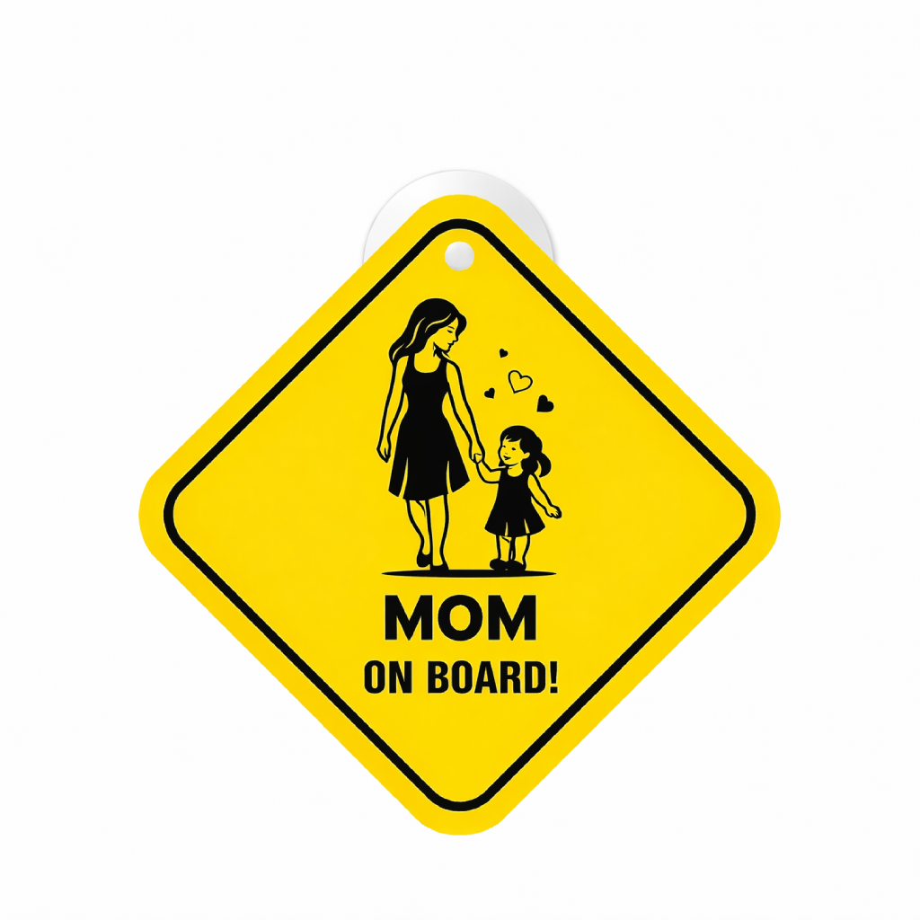 Smeeps Mom On Board Hanging Sign – 20.32 × 20.32 cm (8 × 8 Inch) Mom & Daughter Waterproof Car Hanging Board with Suction Cup | Family Safety Vehicle Warning Sign Pack of 1