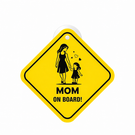 Smeeps Mom On Board Hanging Sign – 20.32 × 20.32 cm (8 × 8 Inch) Mom & Daughter Waterproof Car Hanging Board with Suction Cup | Family Safety Vehicle Warning Sign Pack of 1