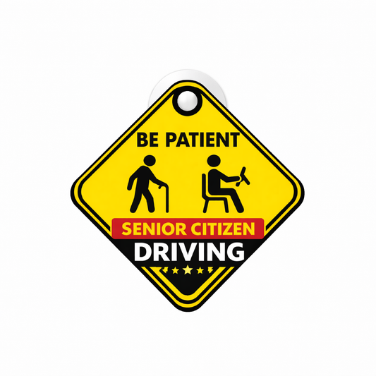 Smeeps Senior Citizen Driving Hanging Sign – 20.32 × 20.32 cm (8 × 8 Inch) Waterproof Safety Car Hanging Board with Suction Cup | Be Patient Elderly Driver Warning Sign