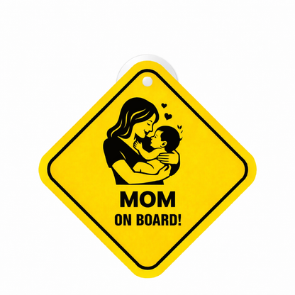Smeeps Mom On Board Hanging Sign – 20.32 × 20.32 cm (8 × 8 Inch) Loving Mother & Baby Waterproof Car Hanging Board with Suction Cup | Cute Family Safety Vehicle Sign Pack of 1