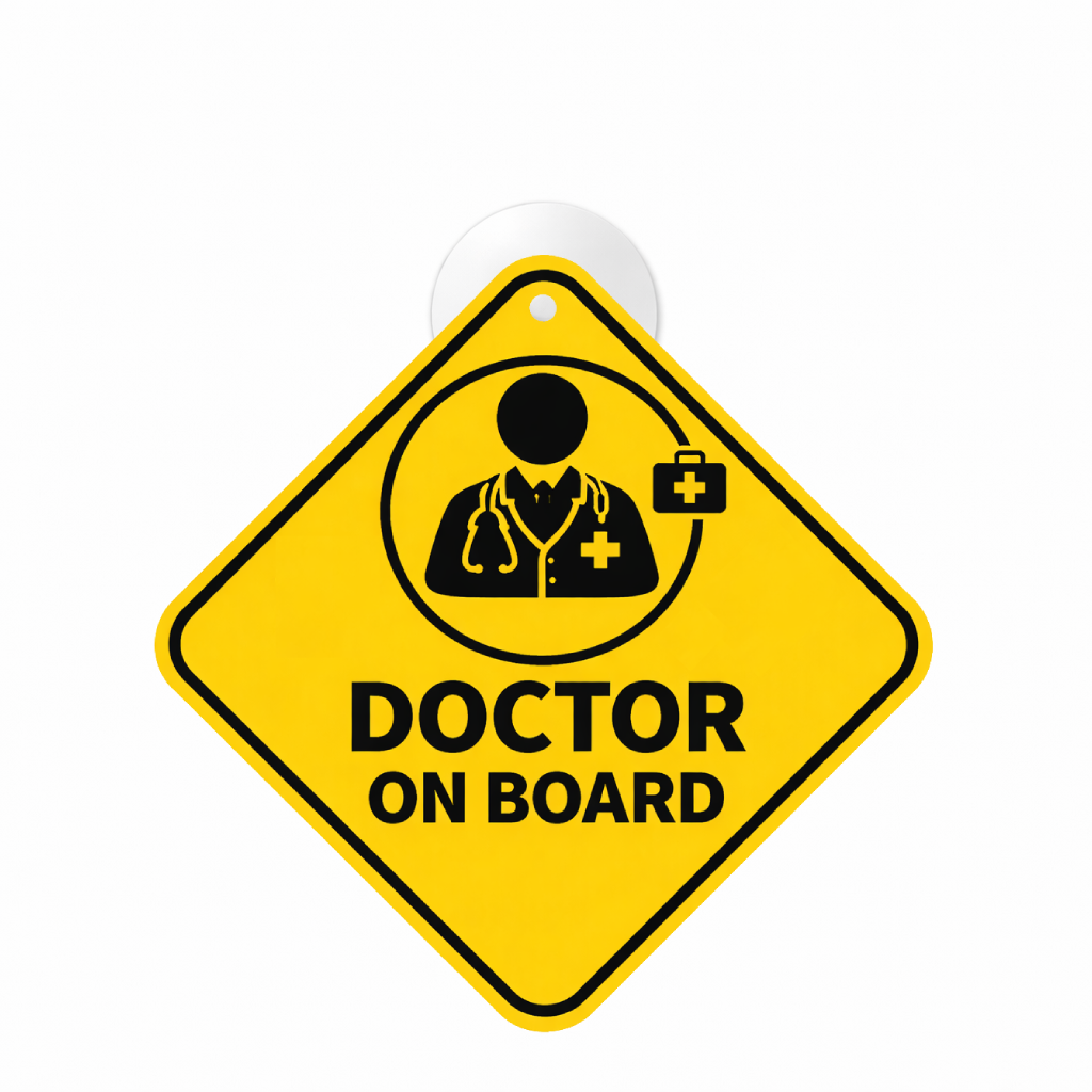 Smeeps Doctor On Board Hanging Sign – 20.32 × 20.32 cm (8 × 8 Inch) Waterproof UV Resistant Car Hanging Board with Suction Cup | Premium Healthcare Vehicle Safety Sign Pack of 1