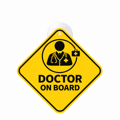 Smeeps Doctor On Board Hanging Sign – 20.32 × 20.32 cm (8 × 8 Inch) Waterproof UV Resistant Car Hanging Board with Suction Cup | Premium Healthcare Vehicle Safety Sign Pack of 1