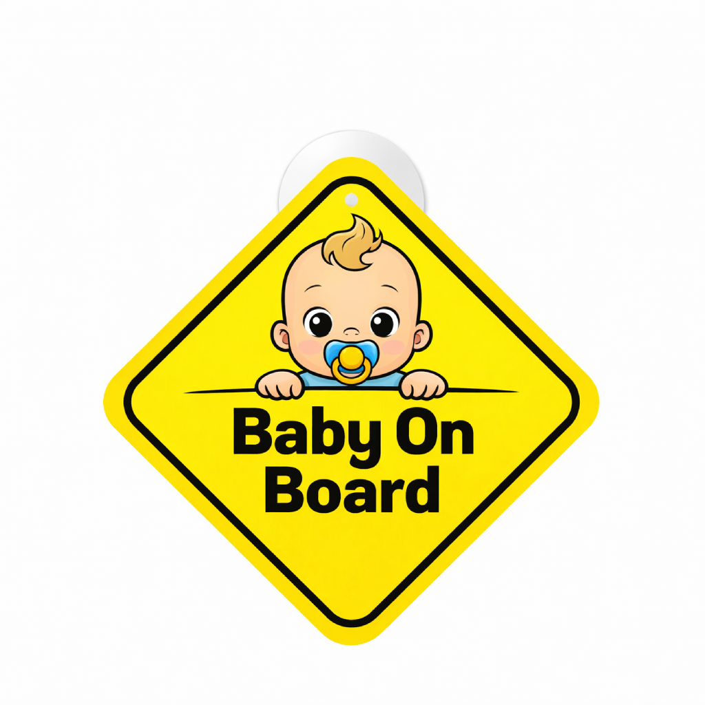 Smeeps Baby On Board Hanging Sign – 20.32 × 20.32 cm (8 × 8 Inch) Cute Baby Face Waterproof Car Hanging Board with Suction Cup | Infant Safety Vehicle Warning Sign