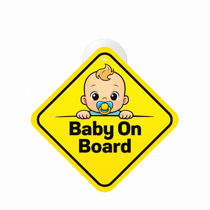 Smeeps Baby On Board Hanging Sign – 20.32 × 20.32 cm (8 × 8 Inch) Cute Baby Face Waterproof Car Hanging Board with Suction Cup | Infant Safety Vehicle Warning Sign