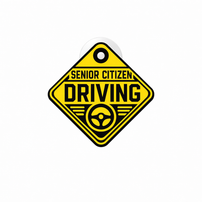 Smeeps Senior Citizen Driving Hanging Sign – 20.32 × 20.58 cm (8 × 8.1 Inch) Waterproof Safety Car Hanging Board with Suction Cup | Elderly Driver Warning Vehicle Sign