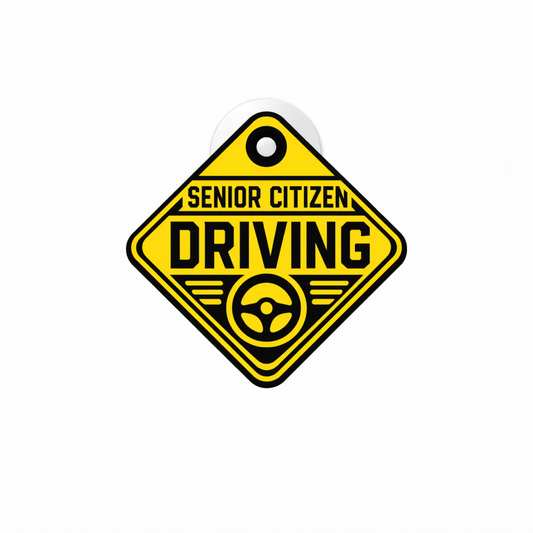 Smeeps Senior Citizen Driving Hanging Sign – 20.32 × 20.58 cm (8 × 8.1 Inch) Waterproof Safety Car Hanging Board with Suction Cup | Elderly Driver Warning Vehicle Sign