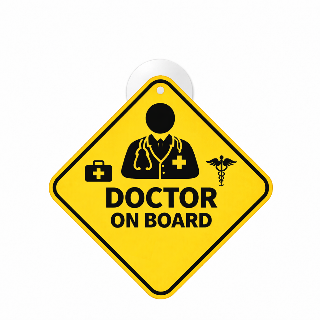 Smeeps Doctor On Board Hanging Sign – 20.32 × 20.32 cm (8 × 8 Inch) Waterproof UV Resistant Car Hanging Board with Suction Cup | Medical Professional Vehicle Safety Sign Pack of 1