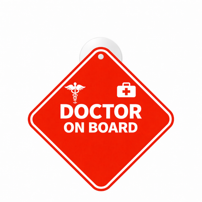 Smeeps Red Doctor On Board Hanging Sign – 20.58 × 20.32 cm (8.1 × 8 Inch) Waterproof UV Resistant Medical Emergency Car Hanging Board with Suction Cup | Professional Healthcare Vehicle Sign Pack of 1