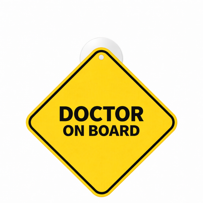 Smeeps Doctor On Board Hanging Sign – 20.32 × 20.32 cm (8 × 8 Inch) Waterproof UV Resistant Car Hanging Board with Suction Cup | Minimal Medical Vehicle Safety Sign Pack of 1
